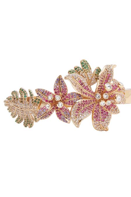 Buy_Afew By Rahul Mishra_Multi Color Stones Floral Embellished Bangle 
