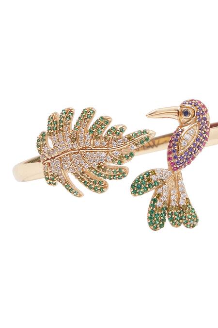 Afew By Rahul Mishra_Multi Color Crystals Stone Embellished Bracelet With Leaf Design _at_Aza_Fashions