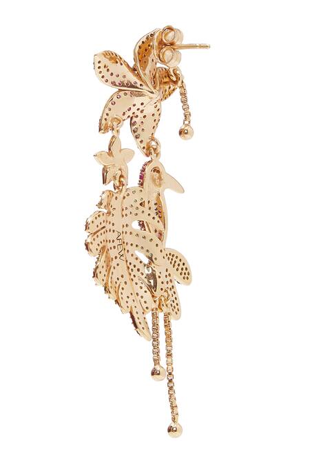 Shop Afew By Rahul Mishra Multi Color Crystals, Stones Floral Paradise Mismatched Earrings Online at Aza Fashions Shop_Afew By Rahul Mishra_Multi Color Crystals, Stones Floral Paradise Mismatched Earrings _Online_at_Aza_Fashions