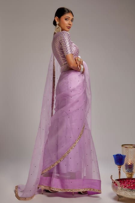 Ranbir Mukherjee Calcutta Lilac Organza Saree with Mukaish Blouse 