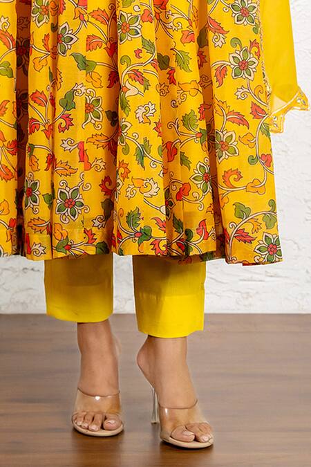 Buy Yuvraani Jaipur Yellow Chanderi, Cotton, Organza Gota Patti, Floral Printed Anarkali Set Online at Aza Fashions Buy_Yuvraani Jaipur_Yellow Chanderi, Cotton, Organza Gota Patti, Floral Printed Anarkali Set _Online_at_Aza_Fashions