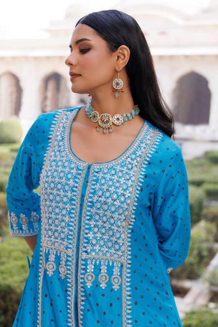 Buy Vinita Bhansali Blue Silk Sequins, Embroidery Round Neck Designer Kurta Lehenga Set Online at Aza Fashions Buy_Vinita Bhansali_Blue Silk Sequins, Embroidery Round Neck Designer Kurta Lehenga Set _Online_at_Aza_Fashions