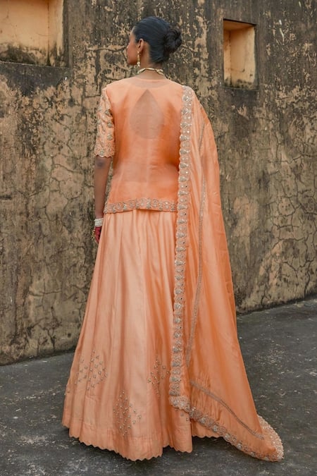 Shop Vinita Bhansali Orange Silk Beads, Embroidery, Sequins Round Neck Lehenga Set at Aza Fashions Shop_Vinita Bhansali_Orange Silk Beads, Embroidery, Sequins Round Neck Lehenga Set _at_Aza_Fashions
