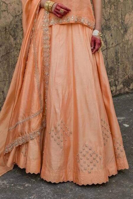 Buy Vinita Bhansali Orange Silk Beads, Embroidery, Sequins Round Neck Lehenga Set Online at Aza Fashions Buy_Vinita Bhansali_Orange Silk Beads, Embroidery, Sequins Round Neck Lehenga Set _Online_at_Aza_Fashions