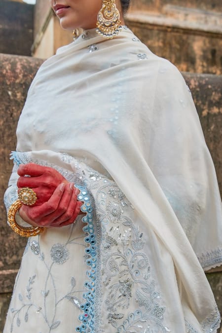 Vinita Bhansali Cream Silk, Satin Embroidery, Sequins Keyhole Neck Fusion Lehenga Set Online at Aza Fashions Vinita Bhansali_Cream Silk, Satin Embroidery, Sequins Keyhole Neck Fusion Lehenga Set _Online_at_Aza_Fashions