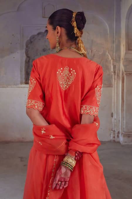 Buy Vinita Bhansali Orange Sequins, Embroidery Round Neck Designer Rajputi Lehenga Set Online at Aza Fashions Buy_Vinita Bhansali_Orange Sequins, Embroidery Round Neck Designer Rajputi Lehenga Set _Online_at_Aza_Fashions