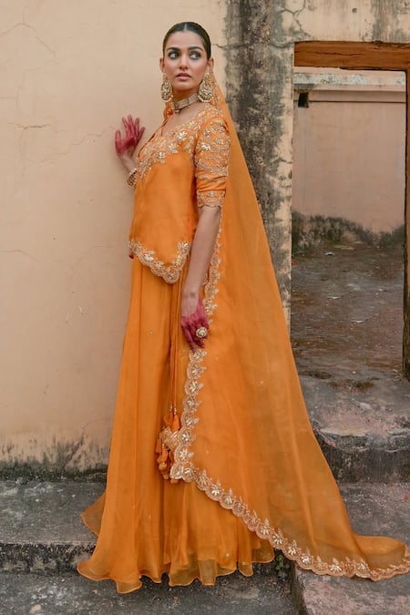 Buy Vinita Bhansali Yellow Embroidery, Sequins, Zari Round Neck Rajputi Lehenga Set Online at Aza Fashions Buy_Vinita Bhansali_Yellow Embroidery, Sequins, Zari Round Neck Rajputi Lehenga Set _Online_at_Aza_Fashions