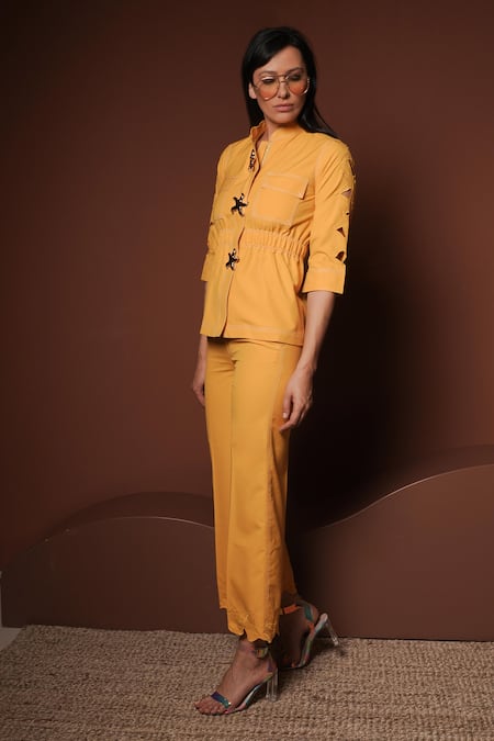 Vidhi Wadhwani Yellow Cropped Jacket & Pant Set 