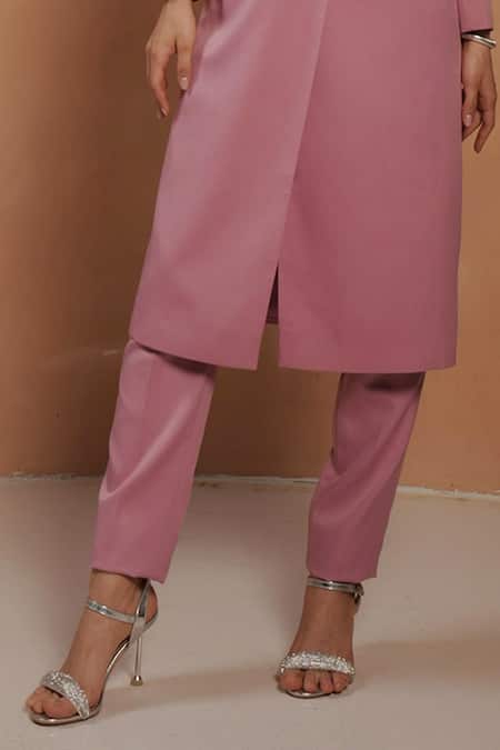 Vidhi Wadhwani_Pink Crepe Applique Floral Embroidered Blazer Pant Set _Online_at_Aza_Fashions