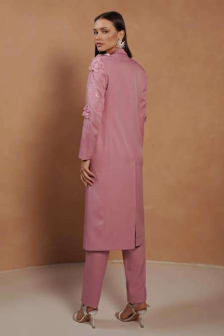 Shop_Vidhi Wadhwani_Pink Crepe Applique Floral Embroidered Blazer Pant Set _at_Aza_Fashions