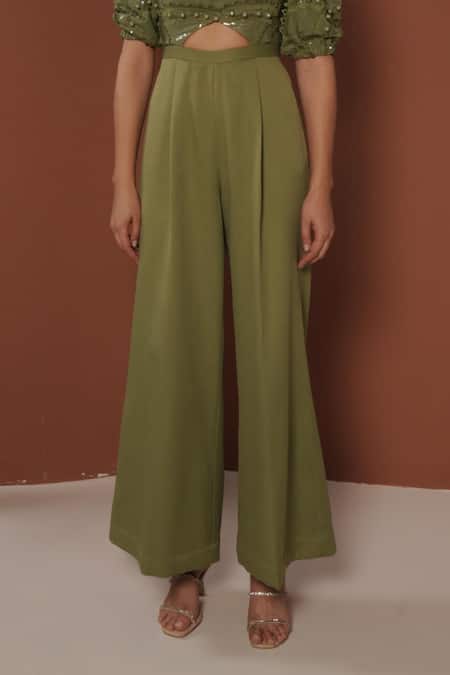Vidhi Wadhwani_Green Sequins, Applique Square Neck Jumpsuit _Online_at_Aza_Fashions