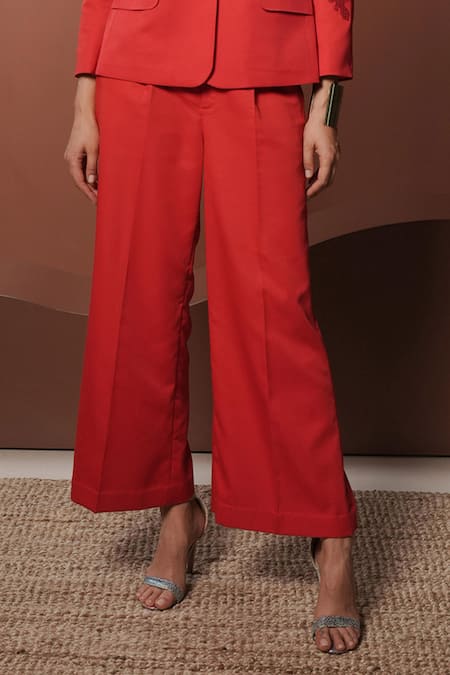 Vidhi Wadhwani_Red Crepe, Polyester Sequins Floral Embroidered Blazer Set _Online_at_Aza_Fashions