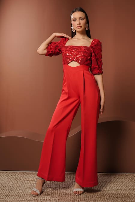 Buy_Vidhi Wadhwani_Red Crepe Sequins, Applique Square Neck Jumpsuit _Online_at_Aza_Fashions