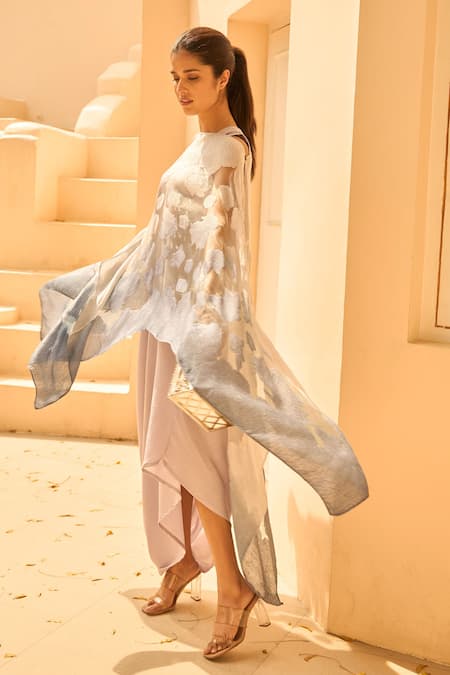 Buy Tasuvure Indes Blue Embroidery Round Neck Ombre Cape With Slip Dress Online at Aza Fashions Buy_Tasuvure Indes_Blue Embroidery Round Neck Ombre Cape With Slip Dress _Online_at_Aza_Fashions