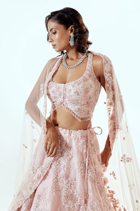 Pallavi Poddar Pink Organza Embroidered Lehenga Set 