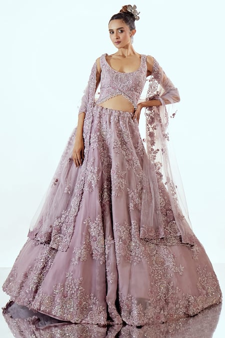 Pallavi Poddar Lavender Organza Embroidered Lehenga Set 