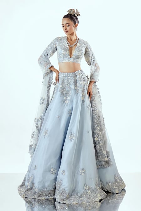 Pallavi Poddar Aqua Blue Designer Lehenga Set 