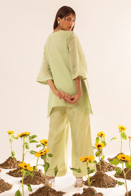 Neitri Sage Green Hand Embroidered Kurta Set 