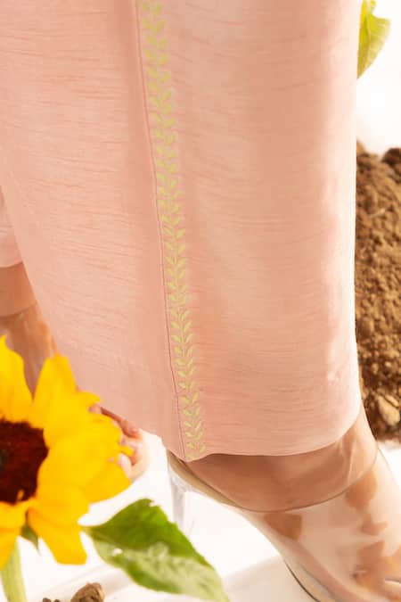 Neitri_Blue Silk, Viscose Embroidery Mandarin Collar Lustre Bloom Co-ord Set _Online_at_Aza_Fashions