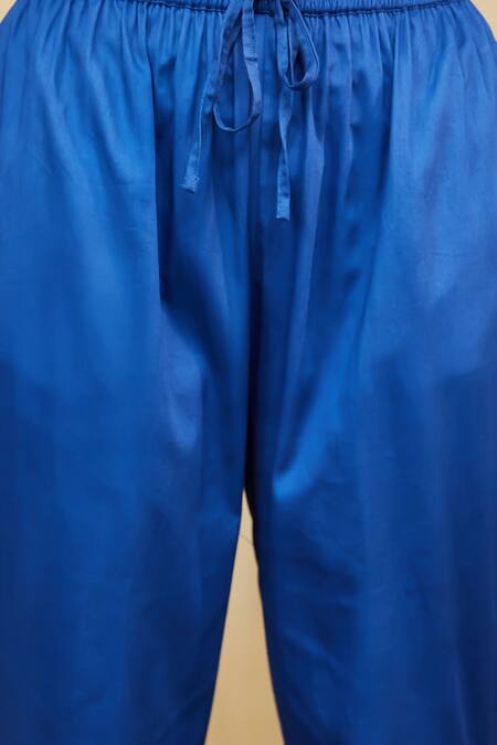 Mushio Blue Cotton, Silk Embroidery Open Neck Hand Embellished Stripe Co-ord Set Online at Aza Fashions Mushio_Blue Cotton, Silk Embroidery Open Neck Hand Embellished Stripe Co-ord Set _Online_at_Aza_Fashions