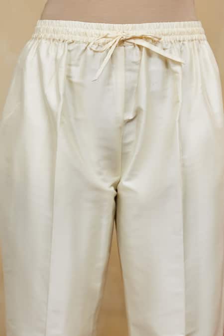 Mushio_Pink Chanderi, Chiffon Beads Keyhole Neck Hand Embellished Kurta Set _Online_at_Aza_Fashions