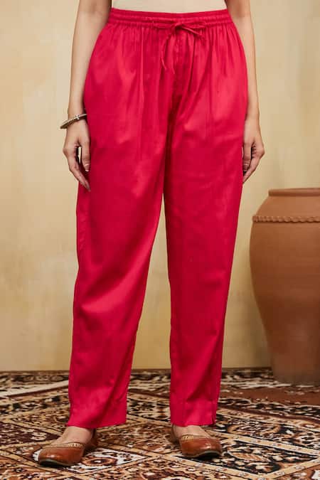 Buy_Mushio_Olive Green Cotton Beads Split V-neck Magenta And Hand Embroidered Kurta Set _Online_at_Aza_Fashions