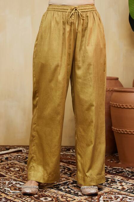 Shop_Mushio_Orange Chanderi, Cotton Satin, Organza Lace Hand Embellished Giana Kurta Set _Online_at_Aza_Fashions