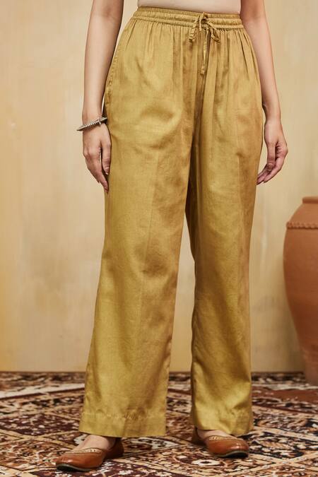 Buy Mushio Mustard Chanderi Embroidery Keyhole Neck Hand Embellished Kurta Set Online at Aza Fashions Buy_Mushio_Mustard Chanderi Embroidery Keyhole Neck Hand Embellished Kurta Set _Online_at_Aza_Fashions