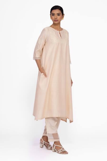 Buy Bhavik Shah Beige Chanderi , Cotton, , Organza Embroidery, Tassels Kurta Set Online at Aza Fashions Buy_Bhavik Shah_Beige Chanderi , Cotton, , Organza Embroidery, Tassels Kurta Set _Online_at_Aza_Fashions