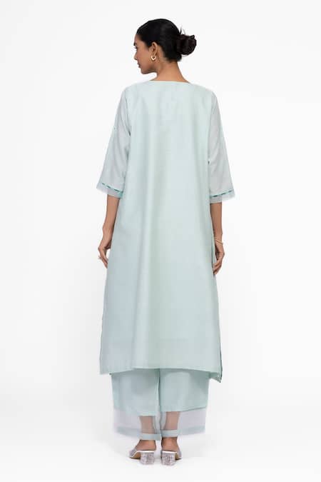 Bhavik Shah Embroidered Mint Chanderi Silk Kurta Set 