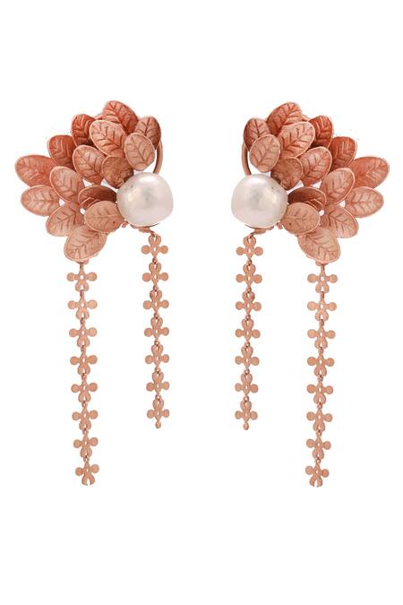 Trupti Mohta_Rose Gold Pearls Baroque Earrings With Drops _Online_at_Aza_Fashions