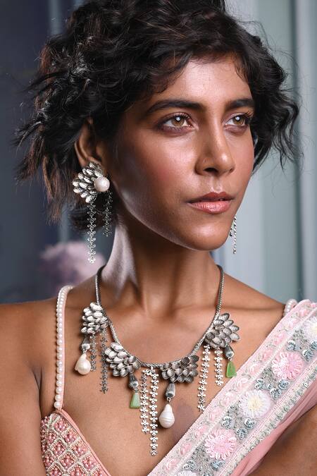 Shop_Trupti Mohta_Silver Plated Pearls Baroque Beauty Earrings _Online_at_Aza_Fashions