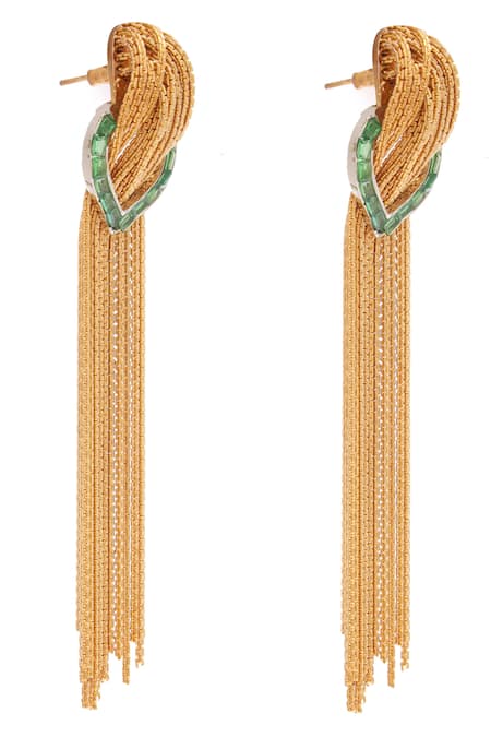 Trupti Mohta_Gold Plated Cascade Earrings With Green Accents _Online_at_Aza_Fashions
