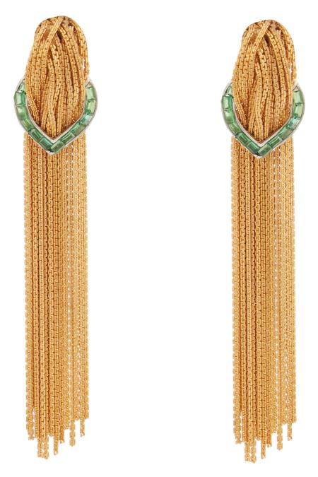 Buy_Trupti Mohta_Gold Plated Cascade Earrings With Green Accents _Online_at_Aza_Fashions