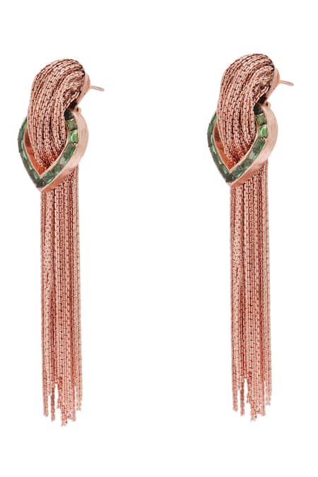 Trupti Mohta_Rose Gold Stones Cascade Earrings With Green Accents _Online_at_Aza_Fashions