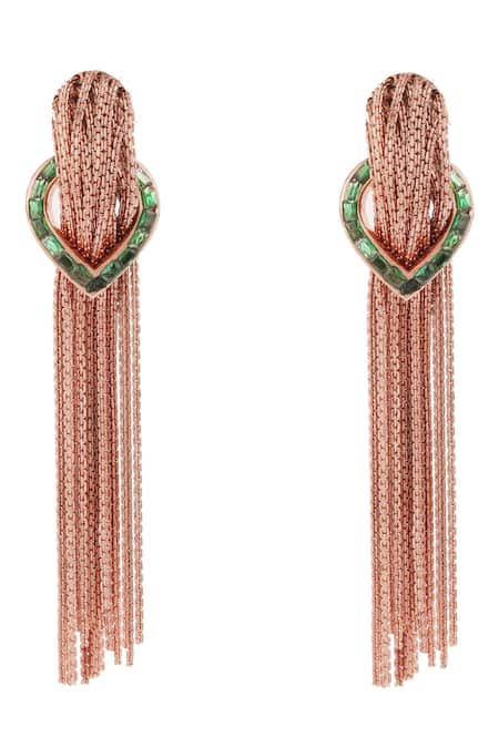 Trupti Mohta Cascade Earrings With Green Accents 