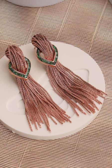 Trupti Mohta Cascade Earrings With Green Accents 