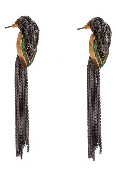 Trupti Mohta_Black Crystals Pewter Cascade Earrings With _Online_at_Aza_Fashions