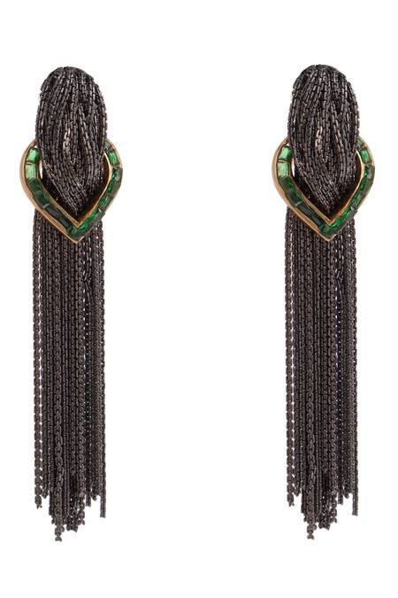 Buy_Trupti Mohta_Black Crystals Pewter Cascade Earrings With _Online_at_Aza_Fashions