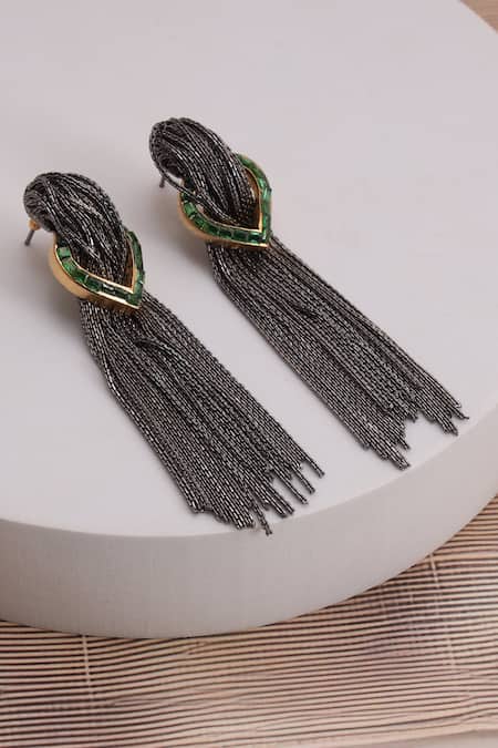 Trupti Mohta Pewter Cascade Earrings with Crystals 