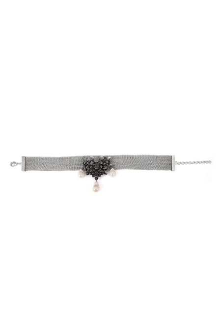 Trupti Mohta_Silver Plated Handcrafted Baroque Pewter Choker _Online_at_Aza_Fashions