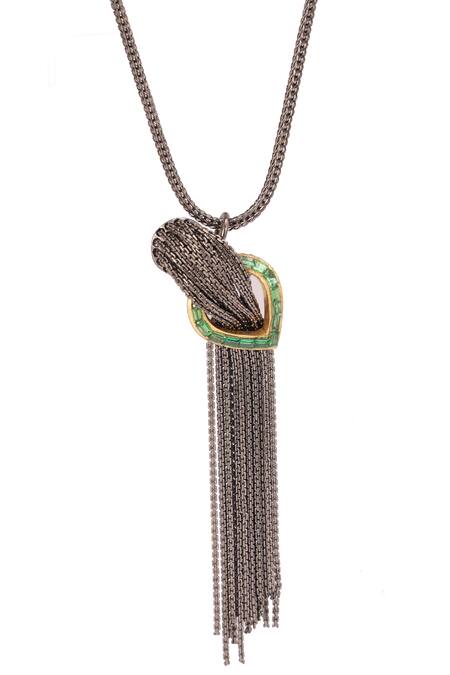 Trupti Mohta_Black Pewter Cascade Neckpiece With Crystals _Online_at_Aza_Fashions