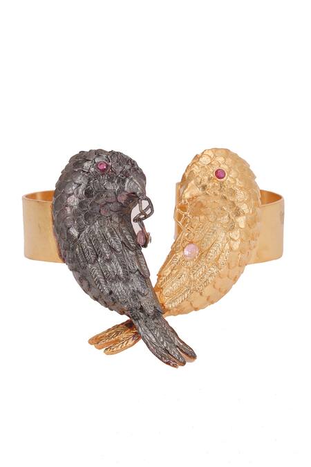 Shop_Trupti Mohta_Black Stones Gold Plated Bird Bracelet _Online_at_Aza_Fashions