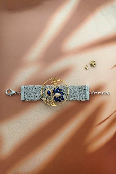 Shop_Trupti Mohta_Blue Lotus Mesh Bracelet _Online_at_Aza_Fashions