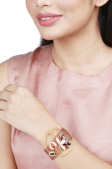 Buy_Trupti Mohta_Gold Plated Stones Rustic Weave Lotus Bracelet _Online_at_Aza_Fashions