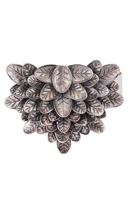 Shop_Trupti Mohta_Silver Plated Studs Leaf Motif Bracelet _Online_at_Aza_Fashions