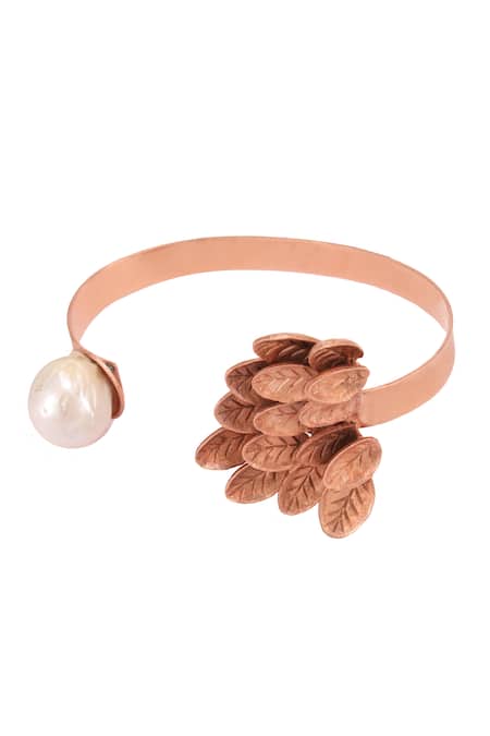 Trupti Mohta_Rose Gold Pearls Baroque Leaf Motif Bracelet _Online_at_Aza_Fashions