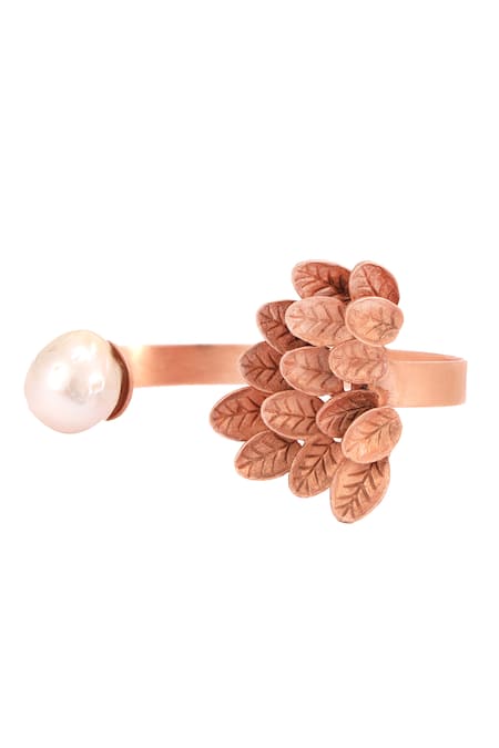 Trupti Mohta Baroque Leaf Motif Rose Gold Bracelet 