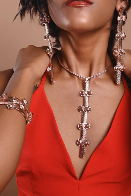 Shop Trupti Mohta Rose Gold Floral Design Bracelet Online at Aza Fashions Shop_Trupti Mohta_Rose Gold Floral Design Bracelet _Online_at_Aza_Fashions