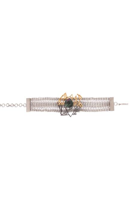 Trupti Mohta_Gold Plated Stones Geometric Ruby Zoisite Triangle Bracelet _Online_at_Aza_Fashions